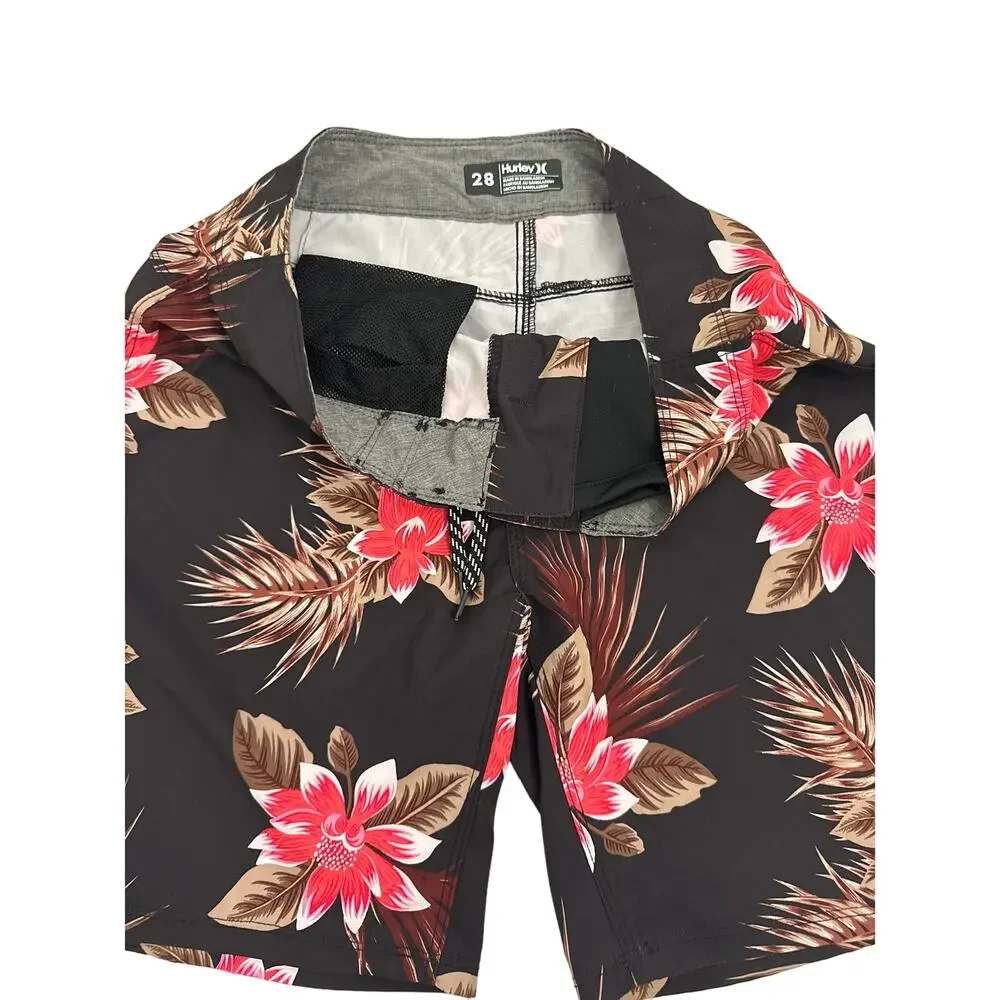 Hurley Swim Black Floral Board Shorts Bathing Suit Size Youth 28 (10/12)